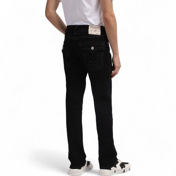 True Religion Ricky Straight Jeans Men's Size 36x32 Solid Black Flap Pockets NWT - Picture 3 of 14